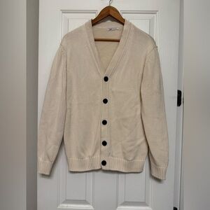 ZARA Men’s 100% Cotton Cardigan Sweater – Cream – Size M